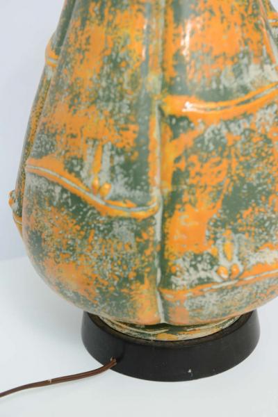 Beautiful Large Midcentury Orange and Green Bamboo Motif Pattern