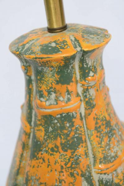 Beautiful Large Midcentury Orange and Green Bamboo Motif Pattern