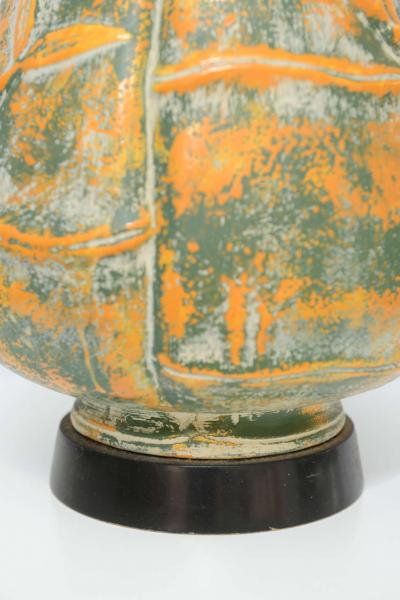 Beautiful Large Midcentury Orange and Green Bamboo Motif Pattern