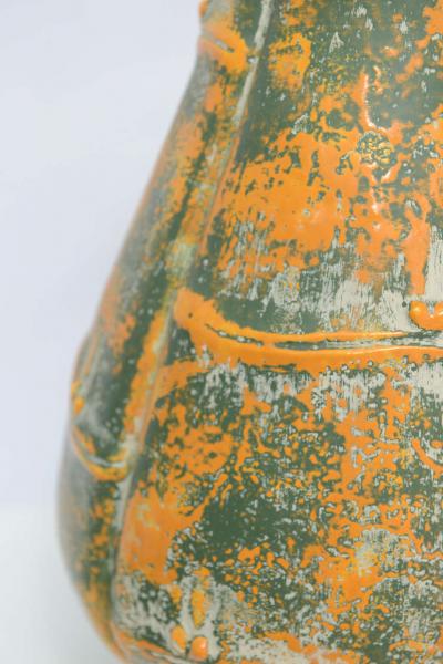 Beautiful Large Midcentury Orange and Green Bamboo Motif Pattern