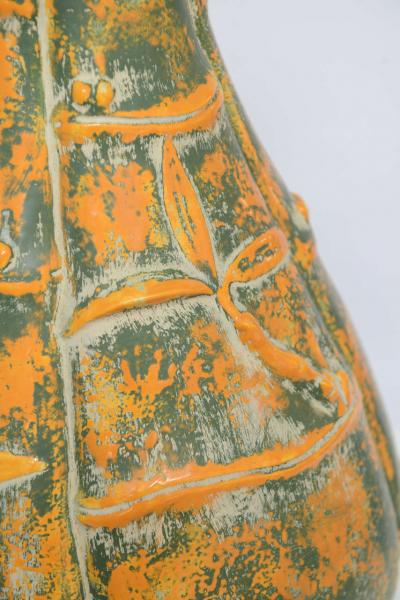 Beautiful Large Midcentury Orange and Green Bamboo Motif Pattern