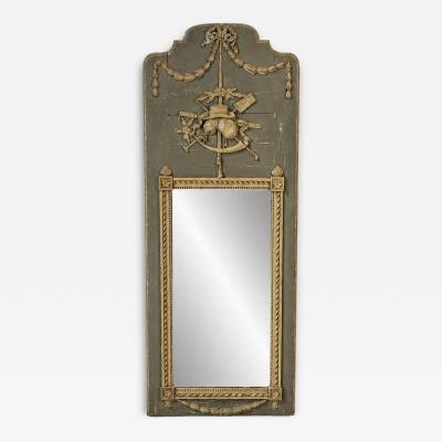 Beautiful Louis XVI period trumeau in grey green painted wood