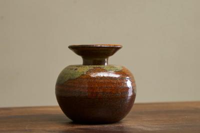 Beautiful Mid Century Red and Green Glazed Studio Pottery Vase 1960s
