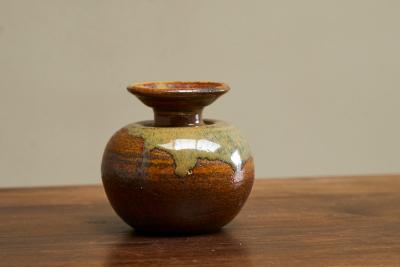 Beautiful Mid Century Red and Green Glazed Studio Pottery Vase 1960s