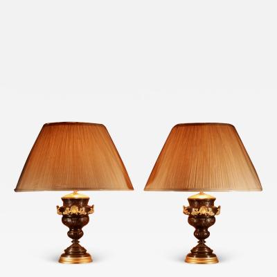 Beautiful Pair of Metal Original Patinated Table Lamps Circa 1900 