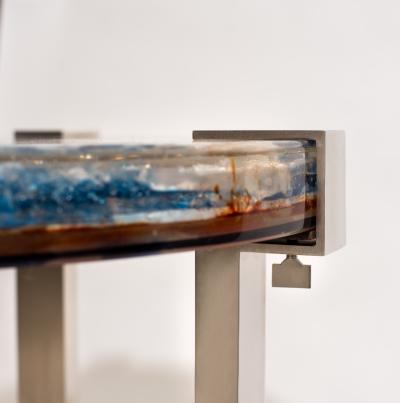 Beautiful pedestal table in resin and nickel plated brass France circa 2000