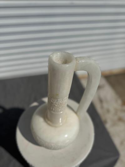 Beautifully Carved Chinese White Alabaster Long Neck Vase