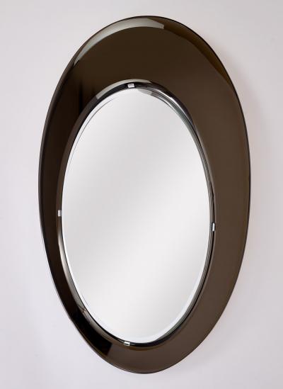 Beautifully Formed Smoked Bronze Oval Glass Mirror 1960s