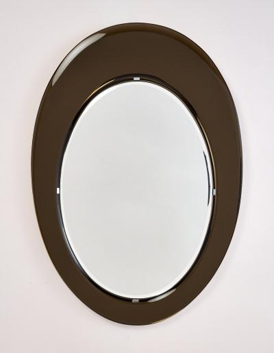 Beautifully Formed Smoked Bronze Oval Glass Mirror 1960s