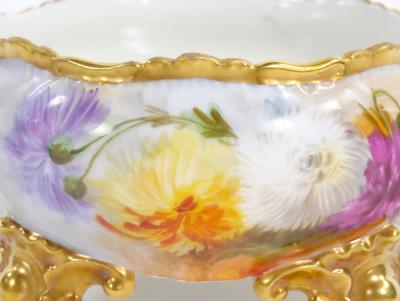 Beautifully Hand Painted Gilt French Porcelain Footed Centerpiece Bowl