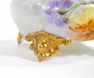 Beautifully Hand Painted Gilt French Porcelain Footed Centerpiece Bowl