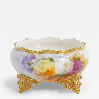 Beautifully Hand Painted Gilt French Porcelain Footed Centerpiece Bowl