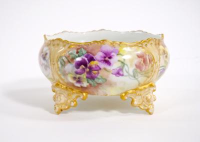Beautifully Hand Painted Gilt French Porcelain Footed Centerpiece Bowl