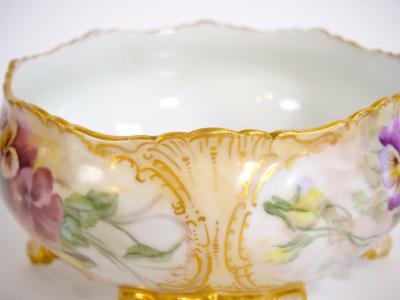 Beautifully Hand Painted Gilt French Porcelain Footed Centerpiece Bowl