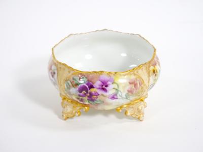 Beautifully Hand Painted Gilt French Porcelain Footed Centerpiece Bowl