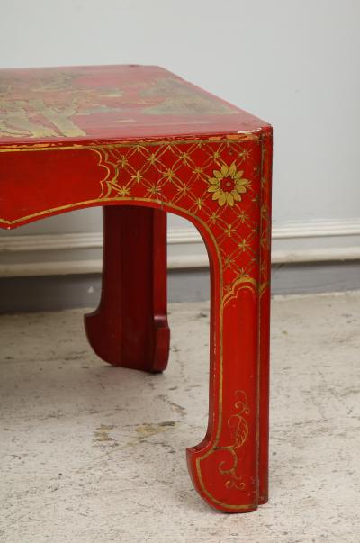 Beautifully Hand Painted Red Lacquered Chinoiserie Cocktail Coffee Table