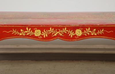 Beautifully Hand Painted Red Lacquered Chinoiserie Cocktail Coffee Table