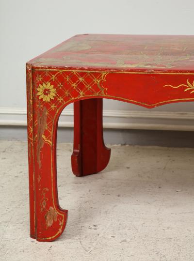 Beautifully Hand Painted Red Lacquered Chinoiserie Cocktail Coffee Table