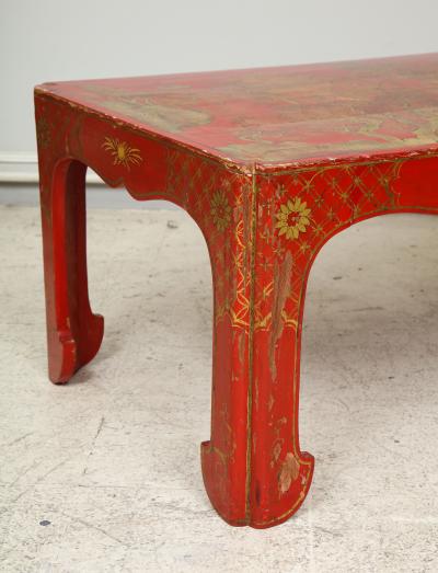 Beautifully Hand Painted Red Lacquered Chinoiserie Cocktail Coffee Table