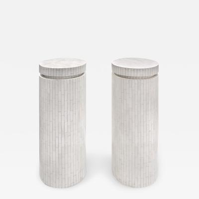 Beautifully Made Pair of Pedestals in Tessellated Bone 1970s