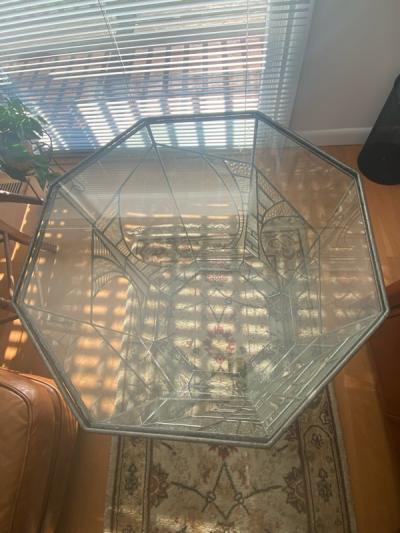 Bedford Downing MODERNIST METAL AND GLASS OCTAGONAL TABLE BY BEDFORD DOWNING