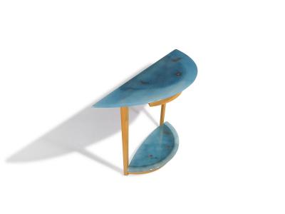 Beech Entryway Console Table with Turquoise Art Glass with Copper Infusions