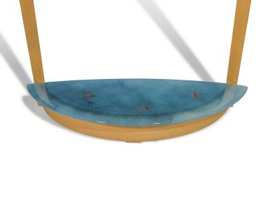 Beech Entryway Console Table with Turquoise Art Glass with Copper Infusions