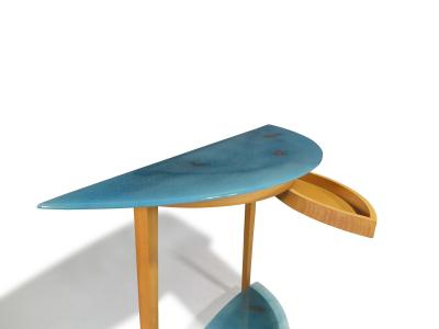 Beech Entryway Console Table with Turquoise Art Glass with Copper Infusions