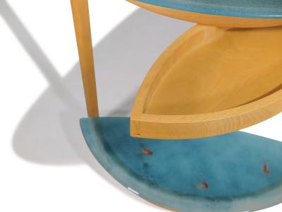 Beech Entryway Console Table with Turquoise Art Glass with Copper Infusions