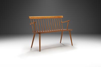 Beech and Teak Wooden Bench Europe Mid 20th Century