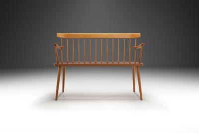 Beech and Teak Wooden Bench Europe Mid 20th Century