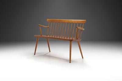 Beech and Teak Wooden Bench Europe Mid 20th Century
