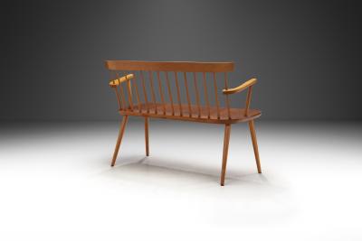Beech and Teak Wooden Bench Europe Mid 20th Century