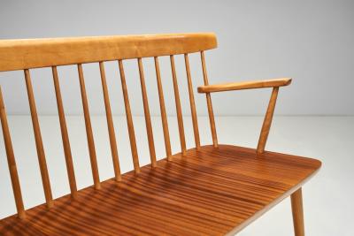 Beech and Teak Wooden Bench Europe Mid 20th Century