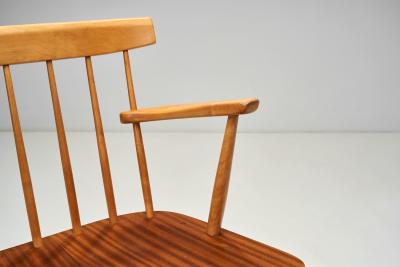 Beech and Teak Wooden Bench Europe Mid 20th Century