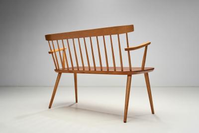 Beech and Teak Wooden Bench Europe Mid 20th Century