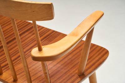Beech and Teak Wooden Bench Europe Mid 20th Century