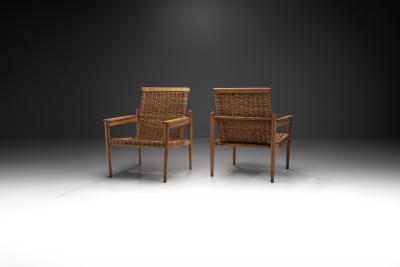 Beech and Wicker Czechoslovakian Armchairs Czechoslovakia 1950s