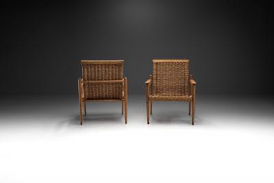 Beech and Wicker Czechoslovakian Armchairs Czechoslovakia 1950s