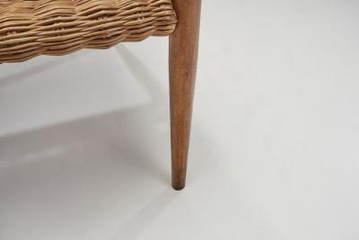 Beech and Wicker Czechoslovakian Armchairs Czechoslovakia 1950s