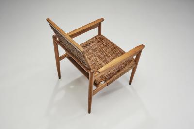 Beech and Wicker Czechoslovakian Armchairs Czechoslovakia 1950s