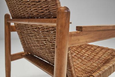 Beech and Wicker Czechoslovakian Armchairs Czechoslovakia 1950s