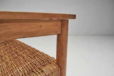 Beech and Wicker Czechoslovakian Armchairs Czechoslovakia 1950s