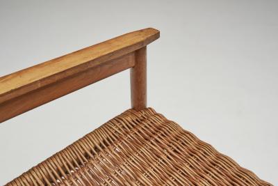 Beech and Wicker Czechoslovakian Armchairs Czechoslovakia 1950s