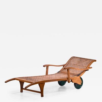 Beech and Woven Cane Garden Chaise on Wheels