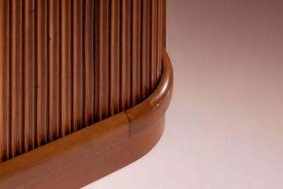 Beech wardrobe with roller shutters glass shelves interior light Italy 1950s