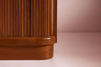 Beech wardrobe with roller shutters glass shelves interior light Italy 1950s