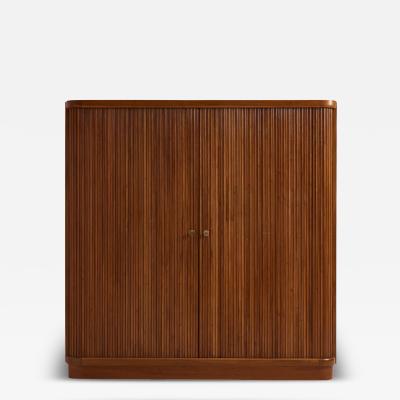 Beech wardrobe with roller shutters glass shelves interior light Italy 1950s