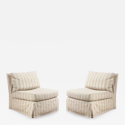 Beige Striped Upholstered Slipper Chairs