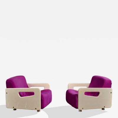 Beka Italia Lounge Chairs with Wood and Fabric Italy 1970s
